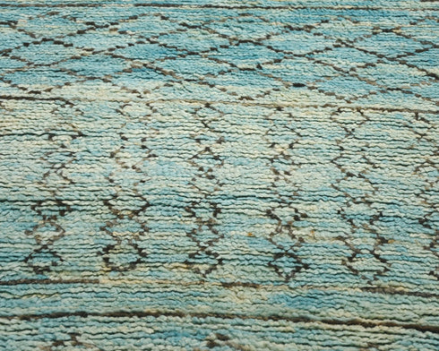 10 Feet Moroccan Blue Hand Woven Wool Runner Rug